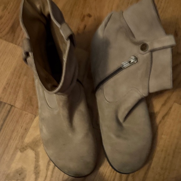 Birkenstock Shoes - Birkenstock Taupe Suede Ankle Booties